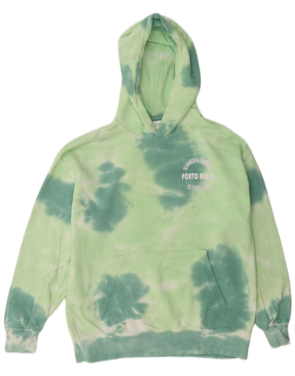 Zara Jungen-Pullover mit grafischem Kapuzenpullover, 11–12 Jahre, grüne Batik-Baumwolle