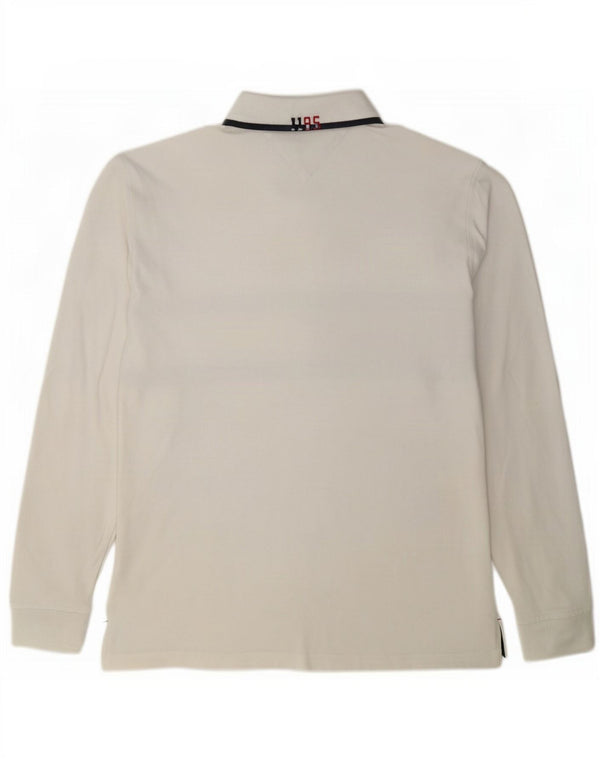 Tommy Hilfiger Herren-Langarm-Rugby-Poloshirt, Mittelweiß, Farbblock
