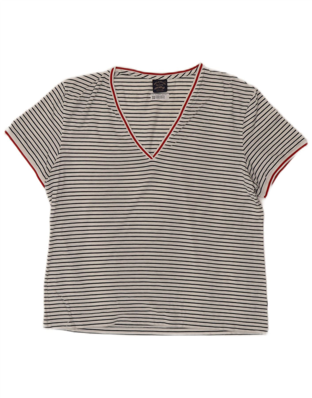 PAUL & SHARK Damen T-Shirt Top UK 18 XL weiß gestreift aus Baumwolle