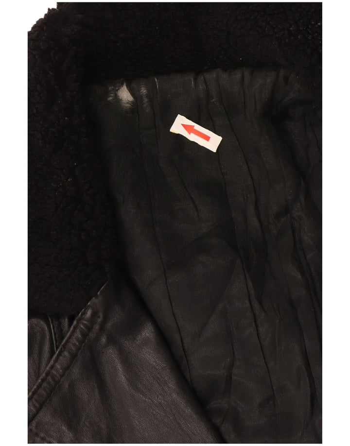 Vintage Herren Zweireihige Lederjacke UK 42 XL Schwarz