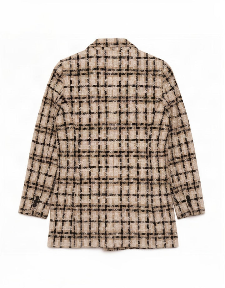 Zweireihiger Blazer für Damen von Zara, UK 12, Mittelbeige, Karo, Acryl