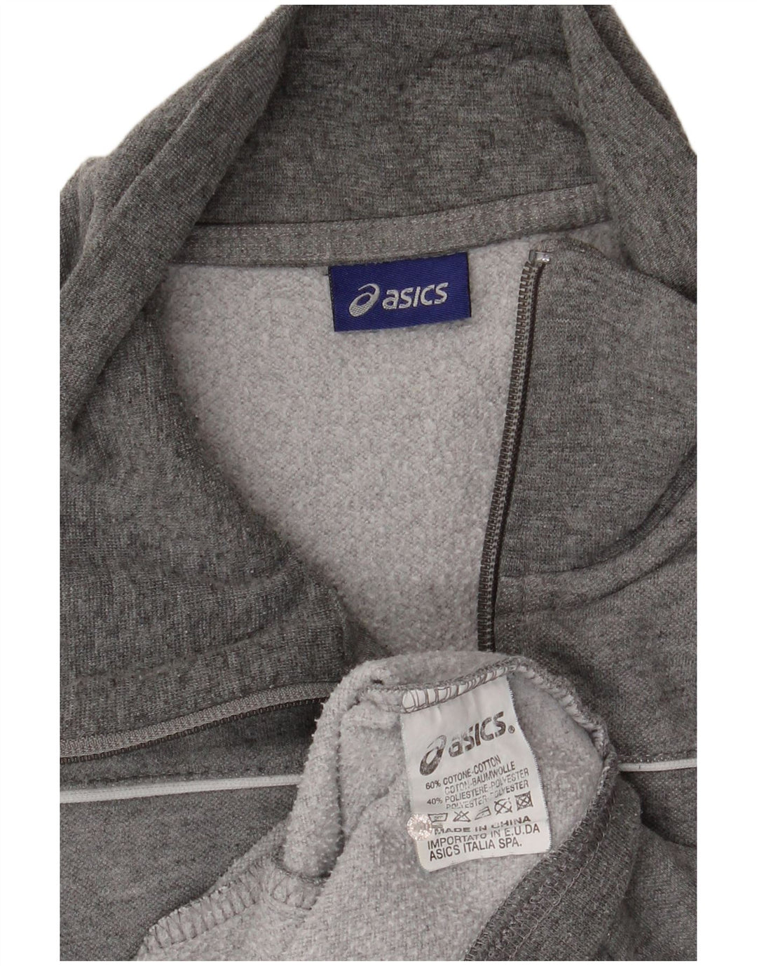 Asics Herren-Trainingsanzug-Top-Jacke aus mittelgrau gefleckter Baumwolle