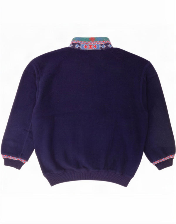 Silvy Herren-Fleecepullover mit Knopfkragen, groß, marineblau, Farbblock-Baumwolle