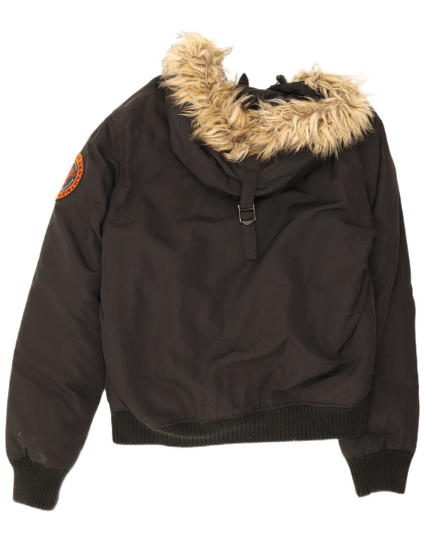 Superdry Herren-Bomberjacke mit Kapuze, UK 42 XL, schwarzes Nylon