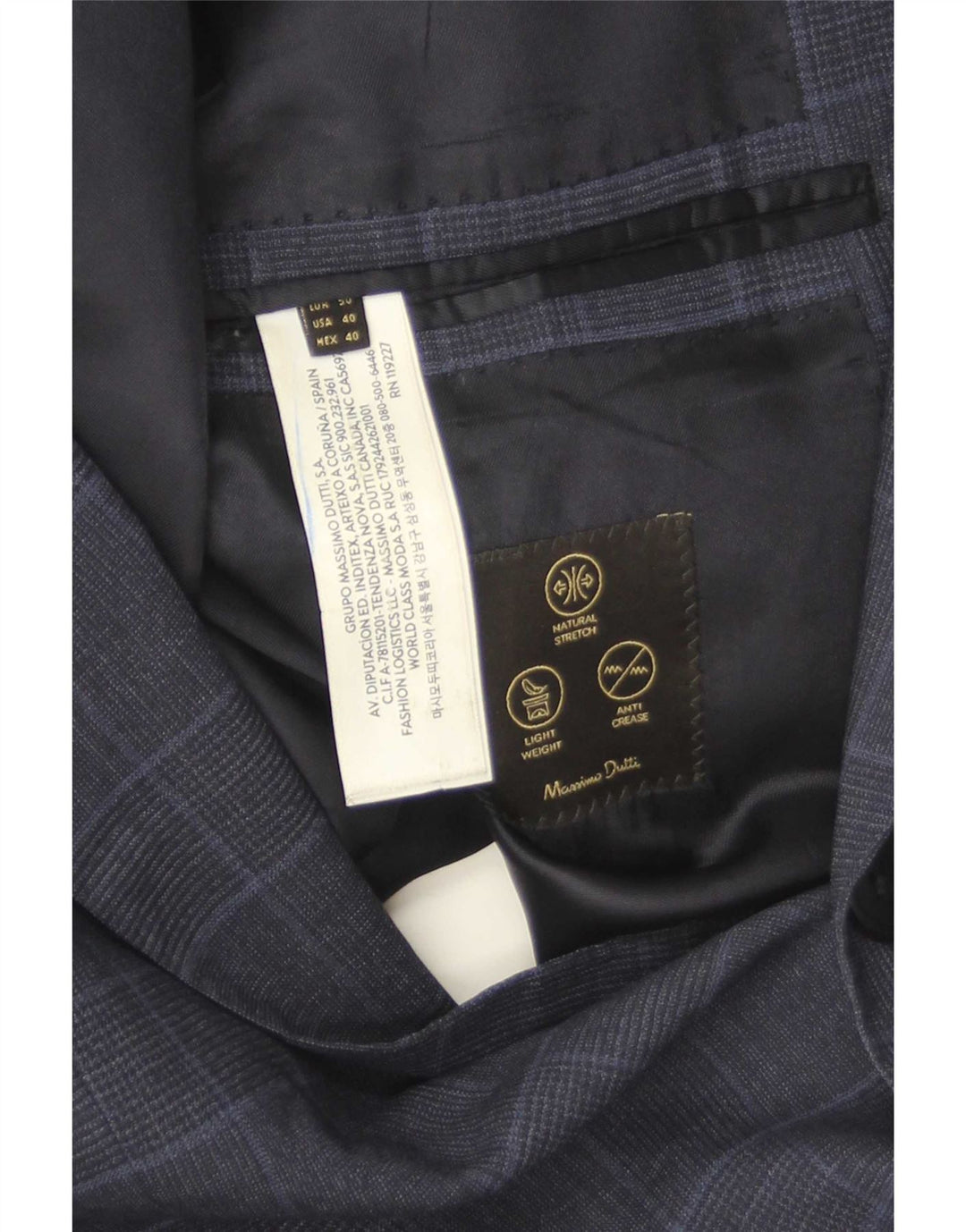 Massimo Dutti Herren-Blazer mit 2 Knöpfen, EU 40, mittelmarineblau karierte Wolle