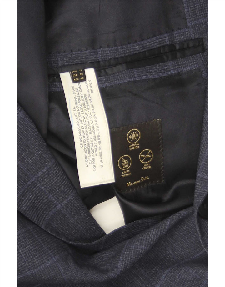 Massimo Dutti Herren-Blazer mit 2 Knöpfen, EU 40, mittelmarineblau karierte Wolle