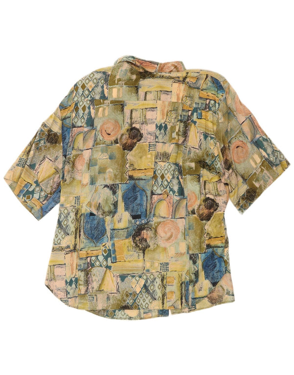 Vintage Damen Kurzarmshirt UK 18 XL Grün Patchwork Viskose