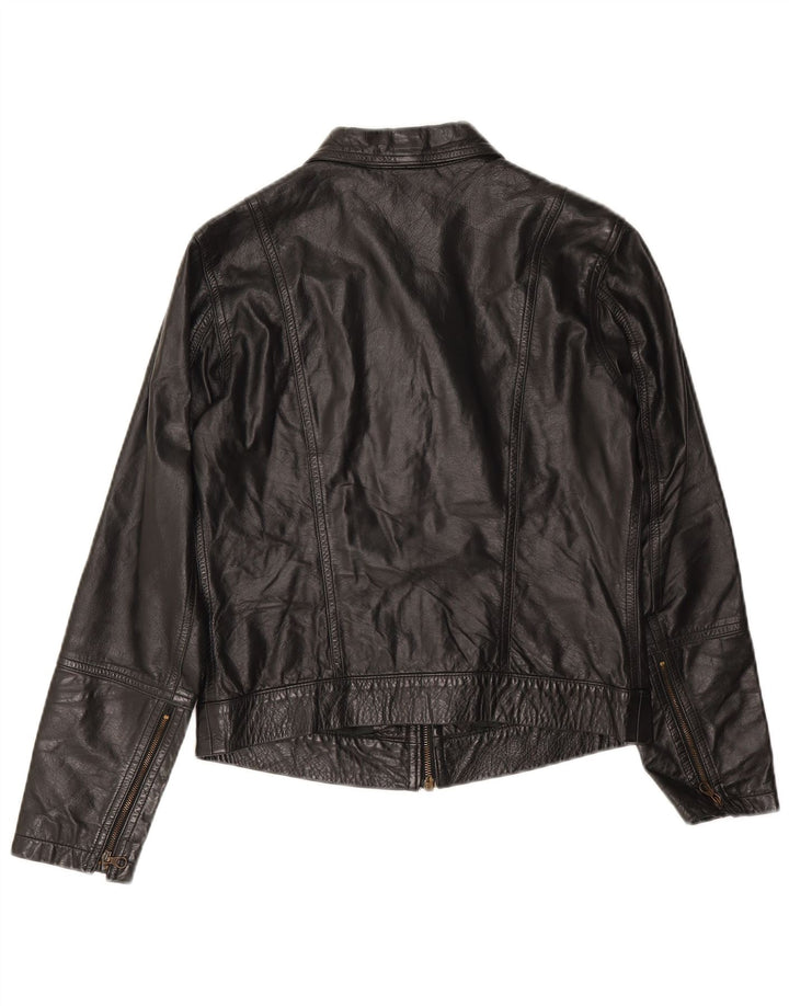 Sisley Damen Lederjacke UK 10 Small Schwarzes Leder