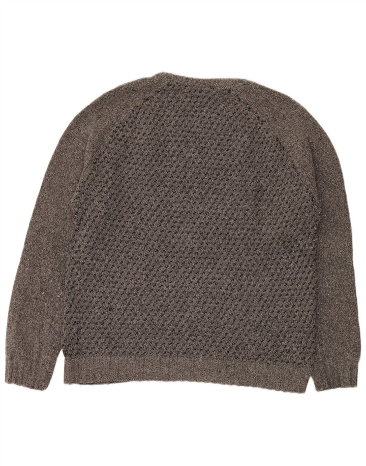 White Stuff Herren-Pullover mit Rundhalsausschnitt, XL, grau gefleckte Lammwolle