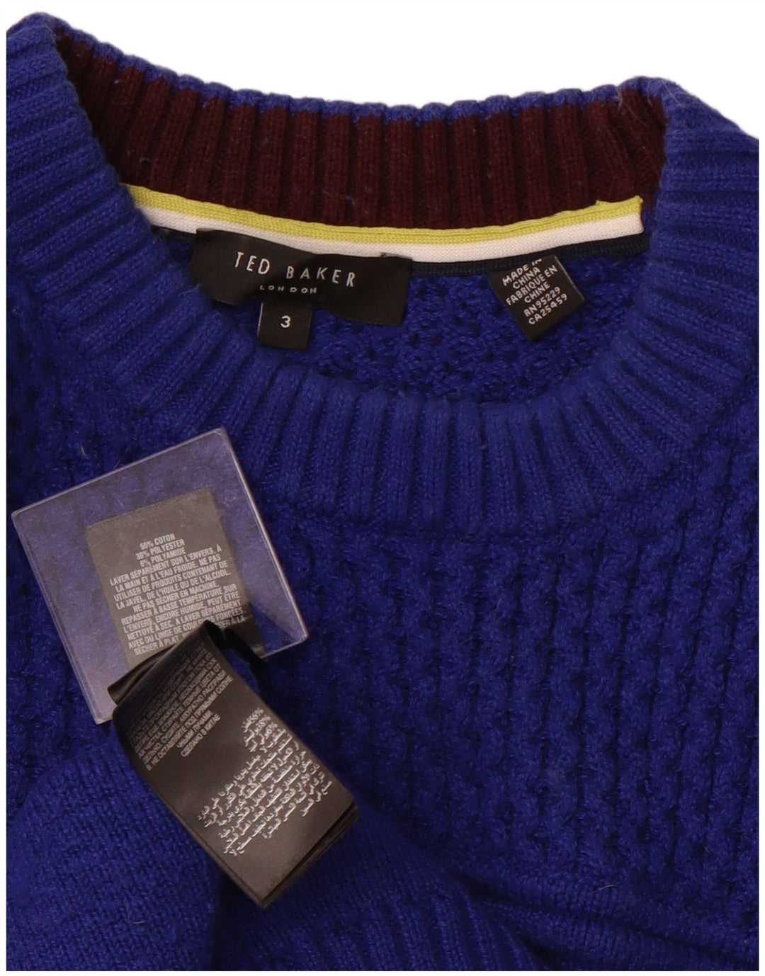 TED BAKER Herren-Pullover mit Rundhalsausschnitt, Größe 3, mittelblaue Baumwolle