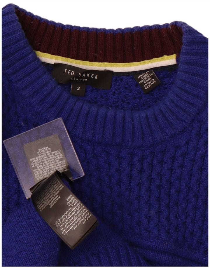 TED BAKER Herren-Pullover mit Rundhalsausschnitt, Größe 3, mittelblaue Baumwolle