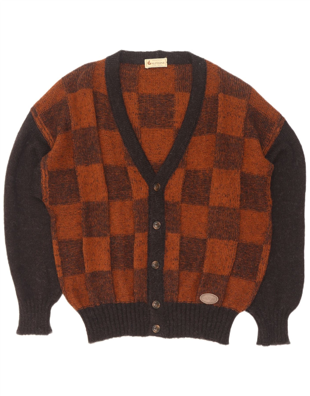 Vintage Herren Cardigan Pullover Groß Braun Geometrisch