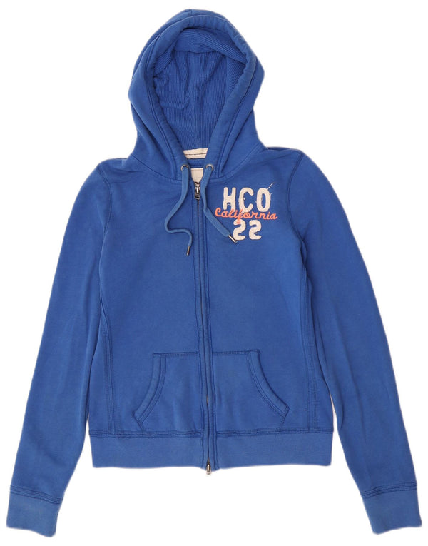 Hollister Womens Graphic Zip Hoodie Sweater UK 12 Mittelblaue Baumwolle