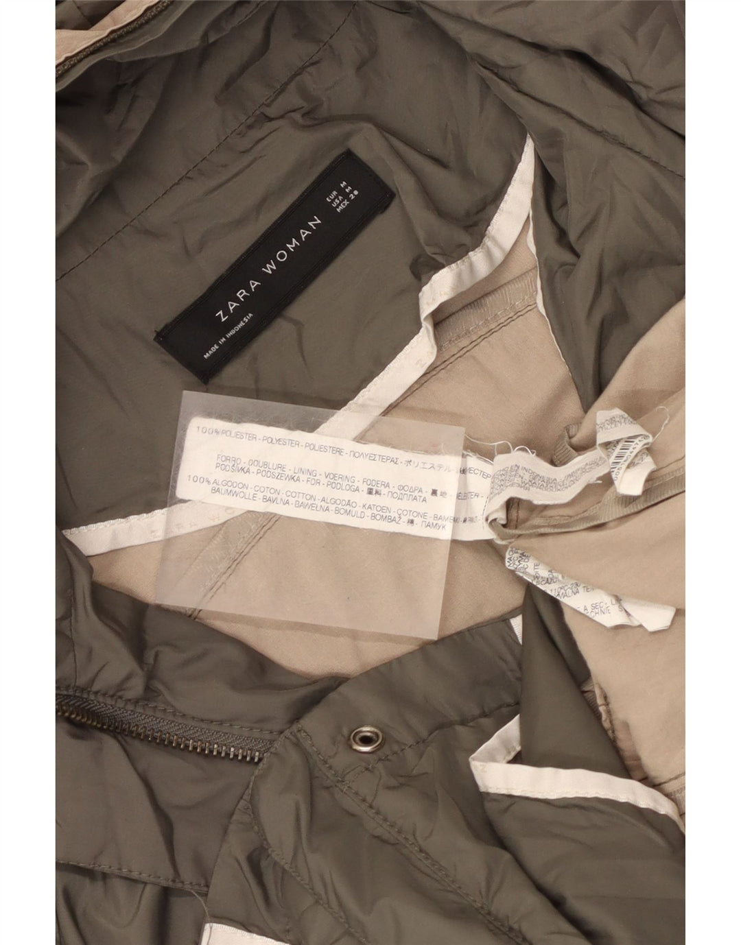 Zara Damen-Utility-Jacke mit Kapuze, UK 12, mittleres Khaki, Polyester