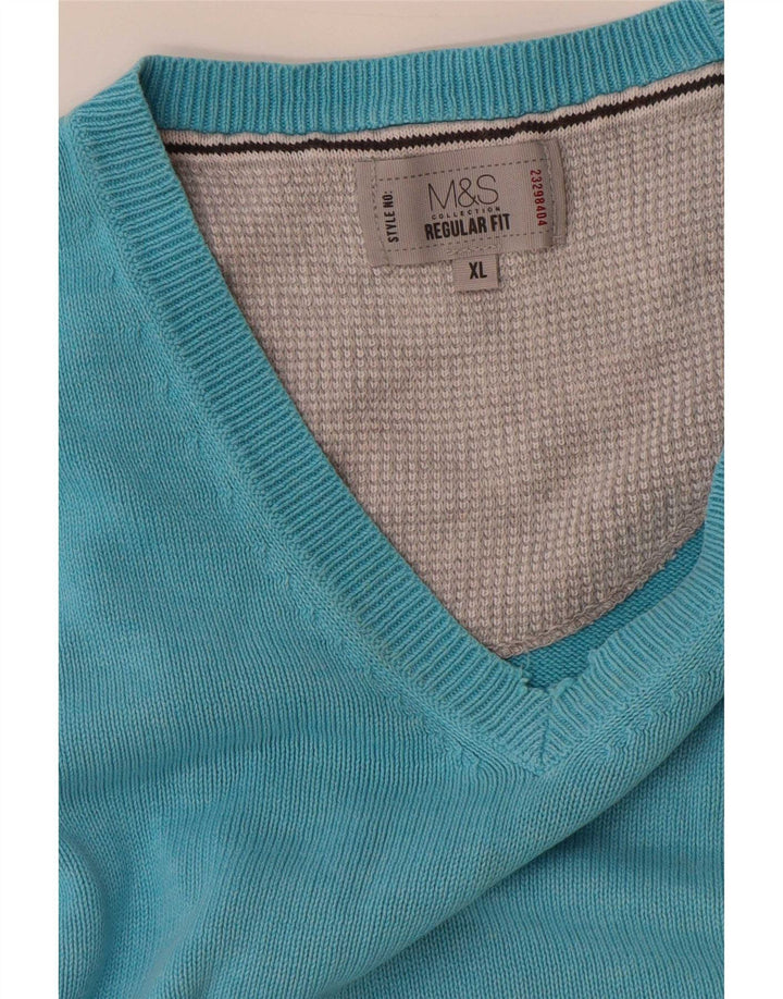 Marks & Spencer Herren-Pullover mit normaler Passform und V-Ausschnitt, XL, Blau
