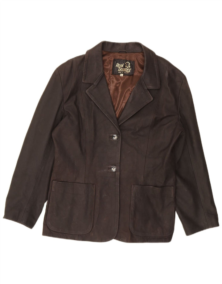 VINTAGE Womens 2 Button Leather Blazer Jacket UK 18 XL Brown Leather