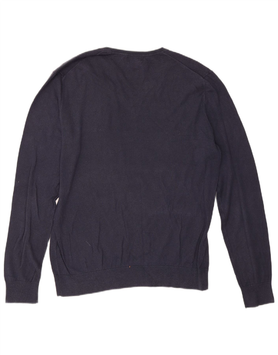 Zara Herren-Pullover mit V-Ausschnitt, groß, marineblaue Baumwolle