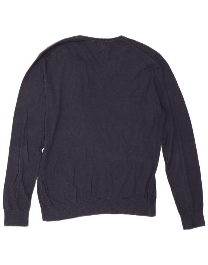 Zara Herren-Pullover mit V-Ausschnitt, groß, marineblaue Baumwolle