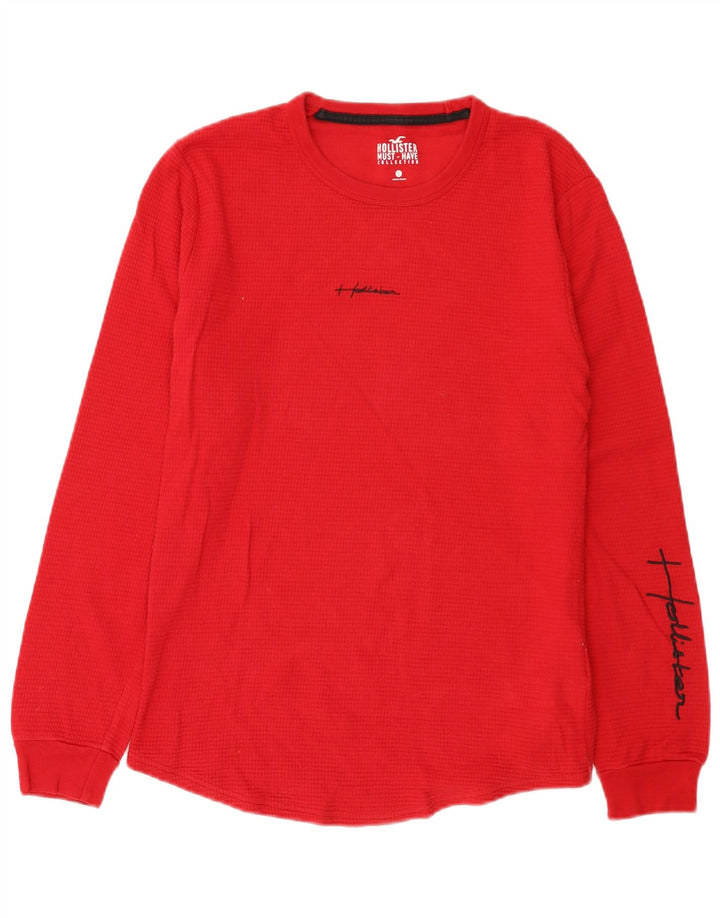 Hollister Herren-Oberteil mit normaler Grafik, langärmlig, klein, aus roter Baumwolle