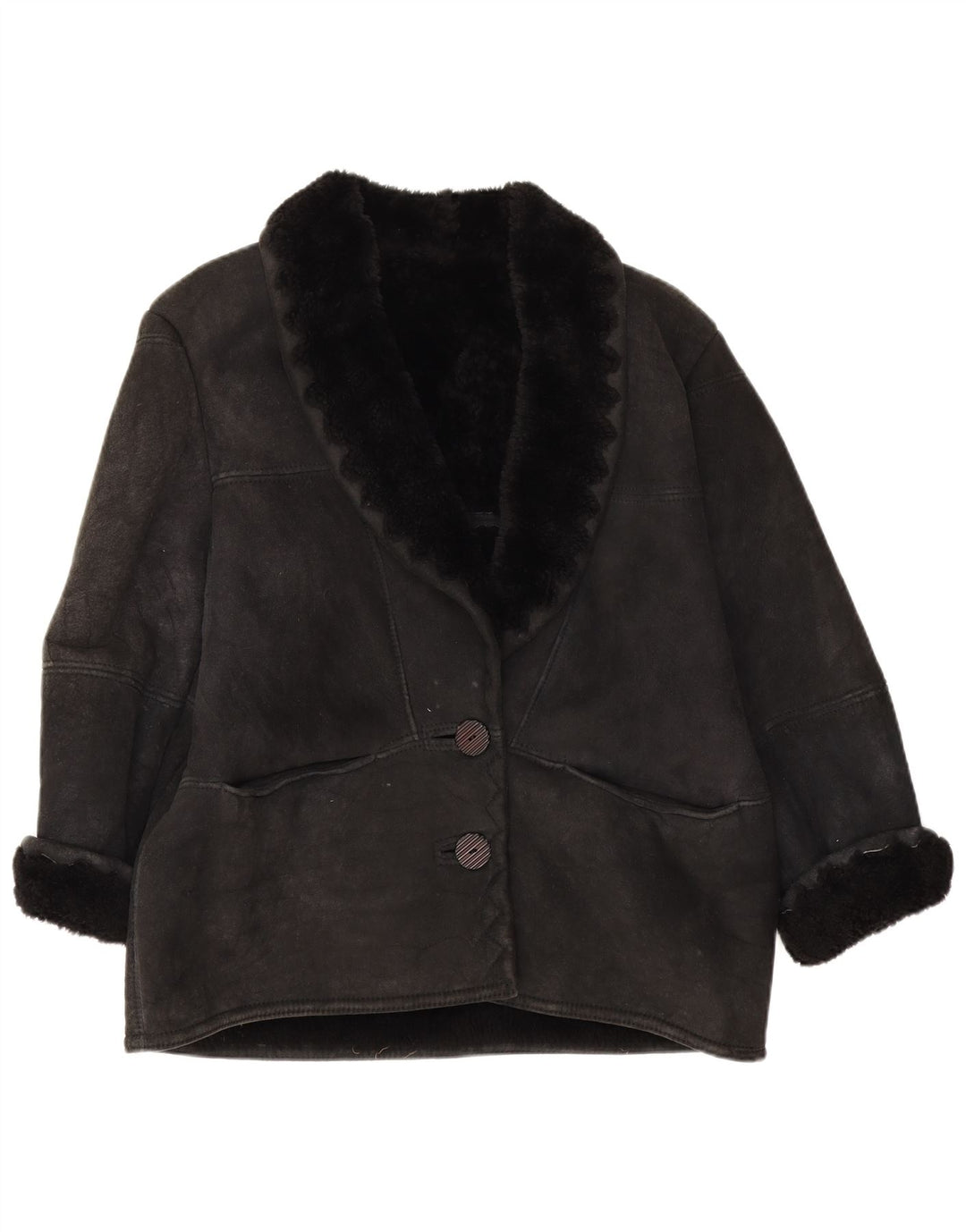 Vintage Damen Shearling Jacke IT 44 Medium Black Shearling