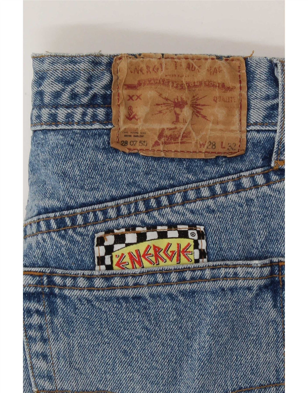 Energie Damen-Bermuda-Jeansshorts mit Graffiti-Grafik, W28, Mittelblau