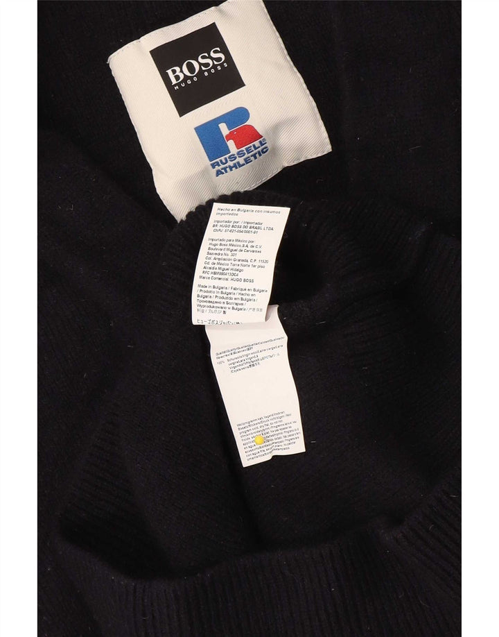 Hugo Boss Herren-Pullover mit grafischem V-Ausschnitt, mittlerer Marineblau-Farbblock