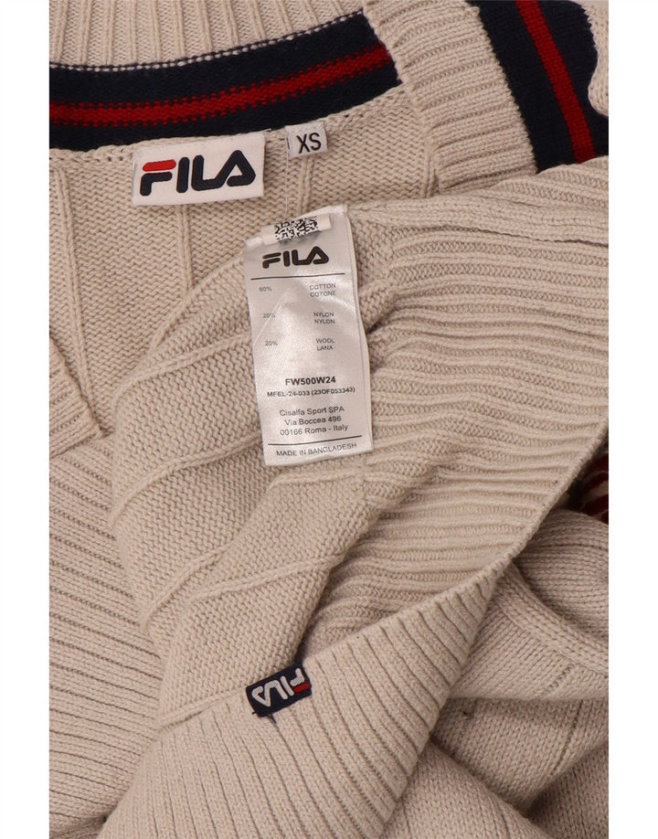 FILA Damen-Pullover, übergroß, bauchfrei, V-Ausschnitt, UK 6, XS, Beige, Baumwolle