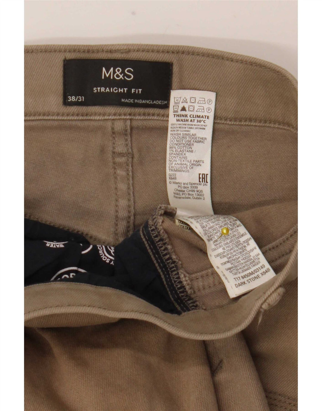 Marks & Spencer Herren Straight Jeans W38 L31 Beige Baumwolle