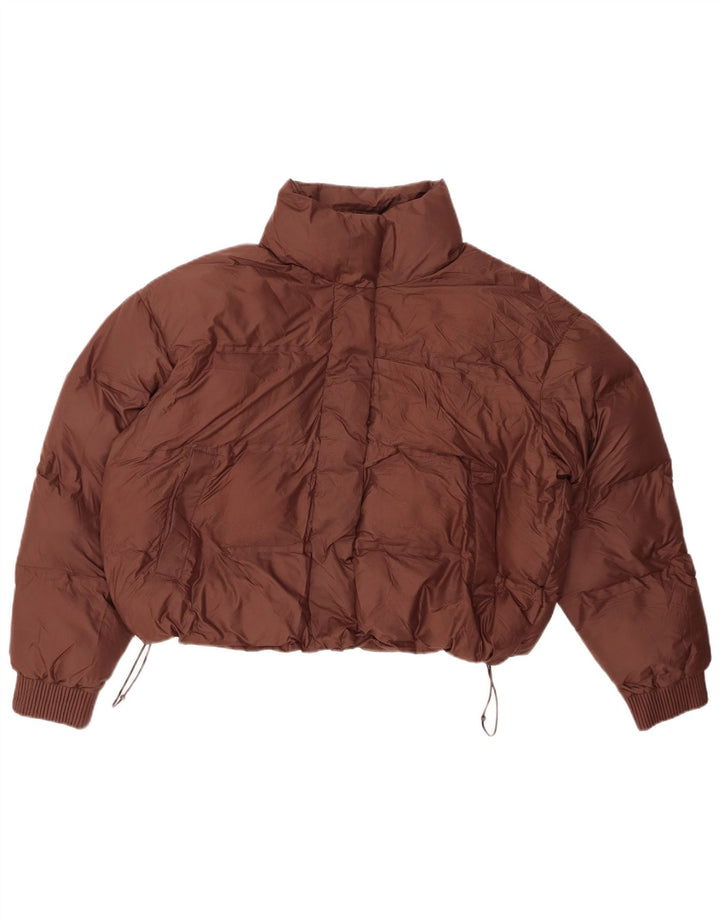ZARA Damen Oversize Crop Wattierte Jacke UK 14 Mittelbraunes Polyester
