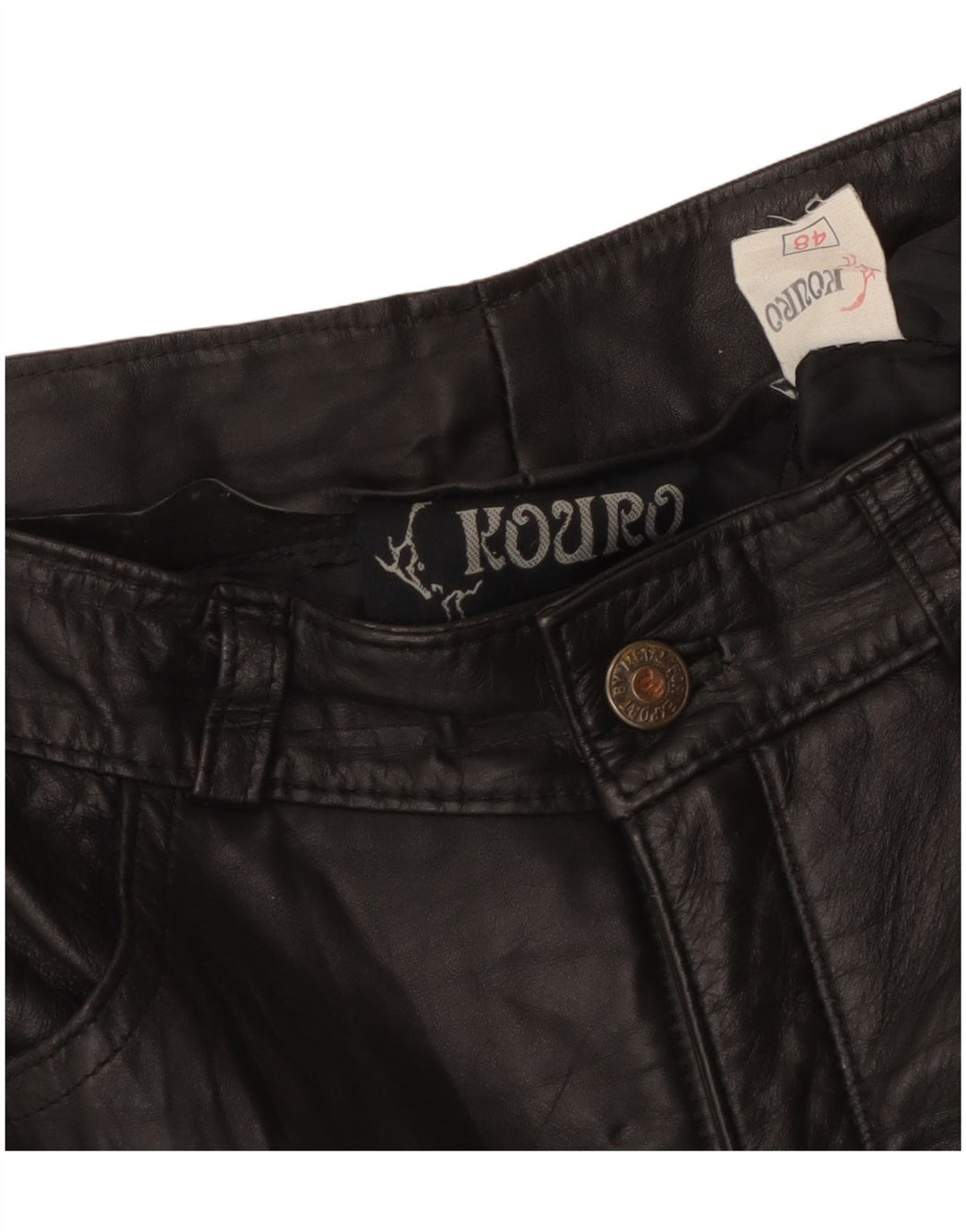 Vintage Damen gerade Lederhose W30 L29 Schwarz