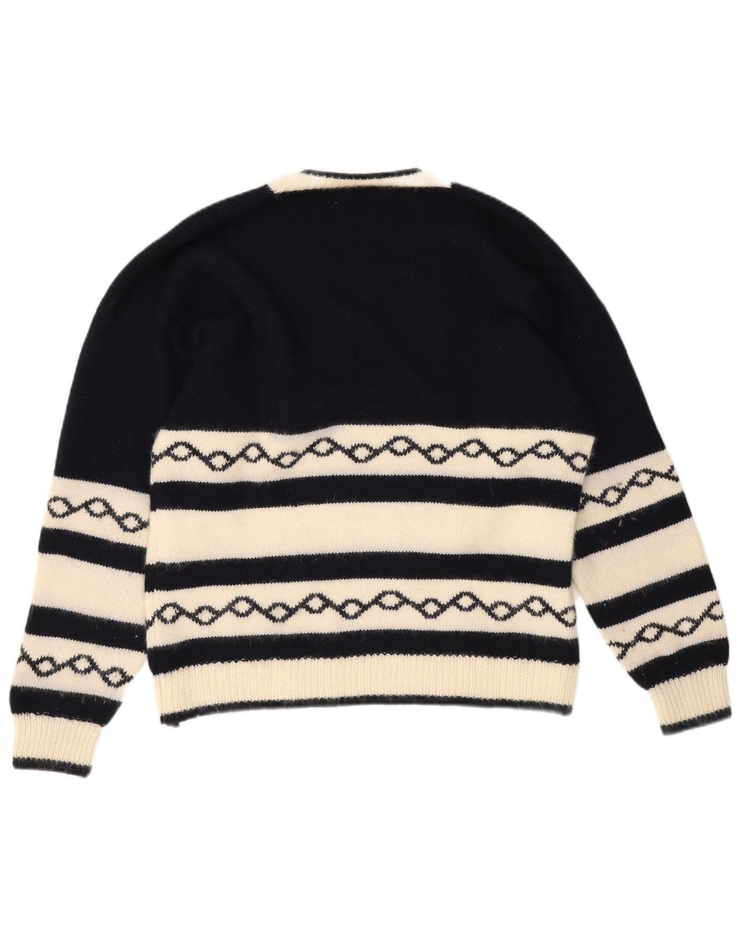 Vintage Herren V-Ausschnitt Pullover Pullover Medium Marineblau Geometrisch