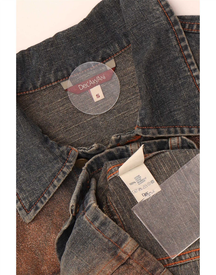 Vintage Damen Jeansjacke UK 10 Small Blue Colourblock Baumwolle