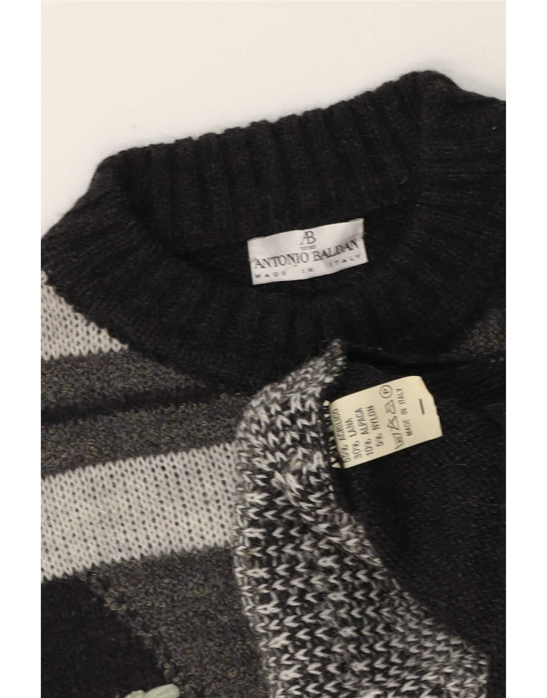 Antonio Baldan Herren-Pullover mit Rollkragen, groß, graue geometrische Wolle
