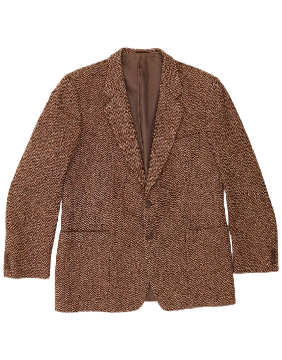 Vintage Herren 2-Knopf-Blazerjacke UK 38 Mittelbraun mit Fischgrätenmuster