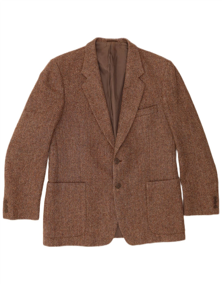 Vintage Herren 2-Knopf-Blazerjacke UK 38 Mittelbraun mit Fischgrätenmuster