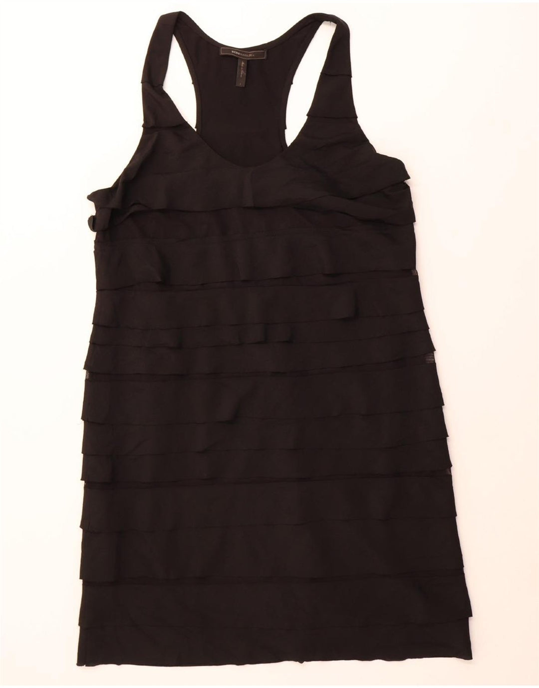 BCBGMAXAZRIA Womens Sleeveless Tiered Dress UK 14 Large Black Polyester Vintage BCBGMAXAZRIA and Second-Hand BCBGMAXAZRIA from Messina Hembry 