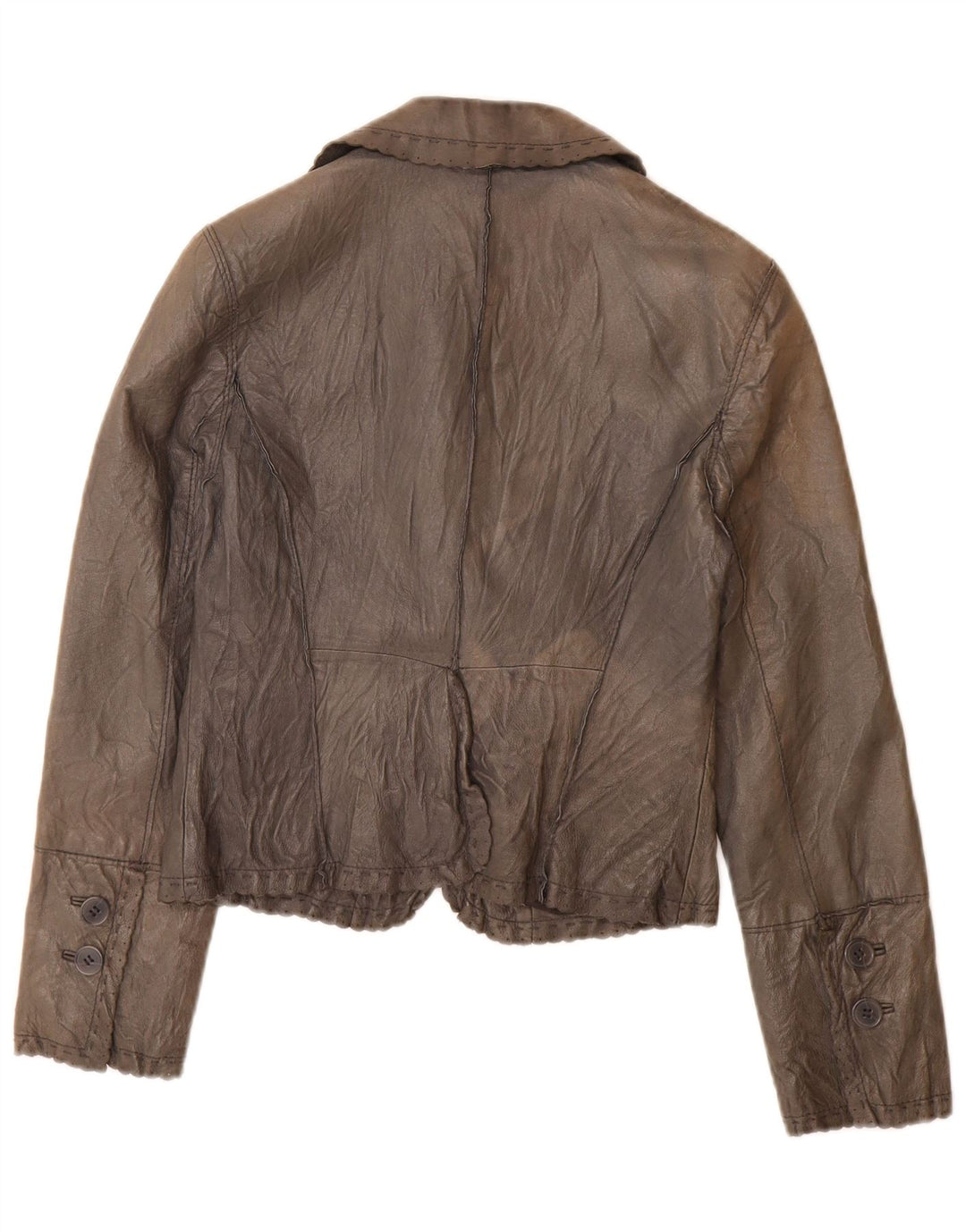 Stefanel Damen-Blazerjacke aus Leder mit 2 Knöpfen, IT 40, kleines graues Leder