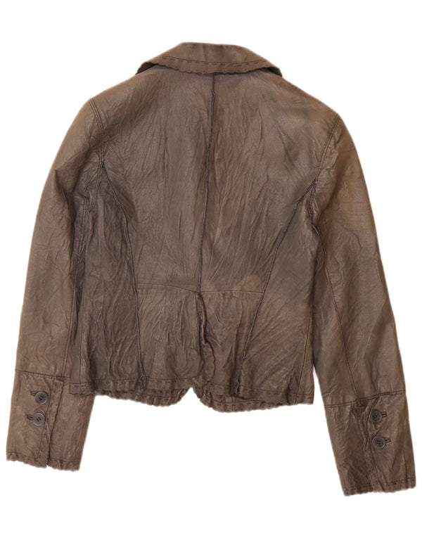 Stefanel Damen-Blazerjacke aus Leder mit 2 Knöpfen, IT 40, kleines graues Leder