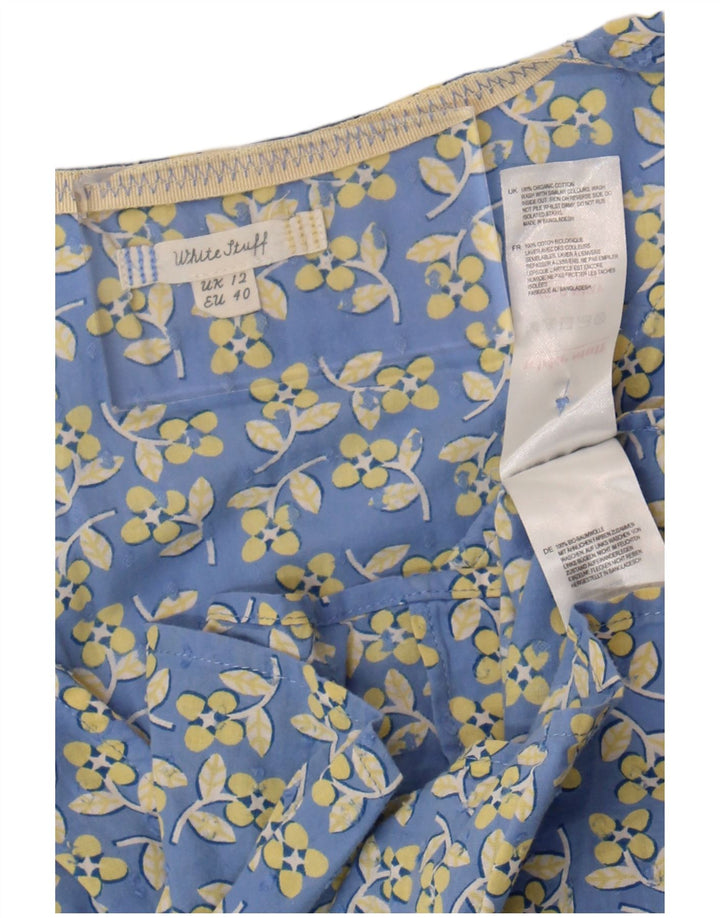 White Stuff Kurzarm-Blusenoberteil für Damen, UK 12, Mittelblau mit Blumenmuster