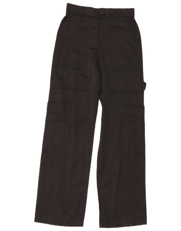 Zara Damen-Cargohose mit hoher Taille und weitem Bein, Größe S, W26, L33, schwarze Viskose