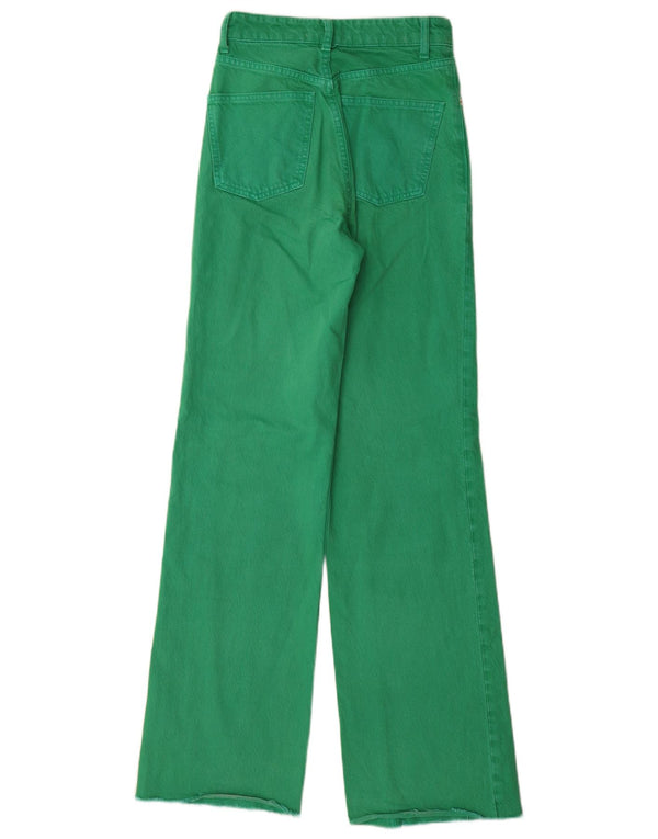 Zara Damen-Jeans mit hoher Taille und weitem Bein, EU 32, 2XS, W22, L33, grüne Baumwolle