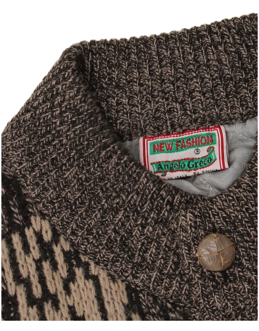 Vintage Herren Strickjacke mit abstraktem Muster IT 50 Mittelgrau
