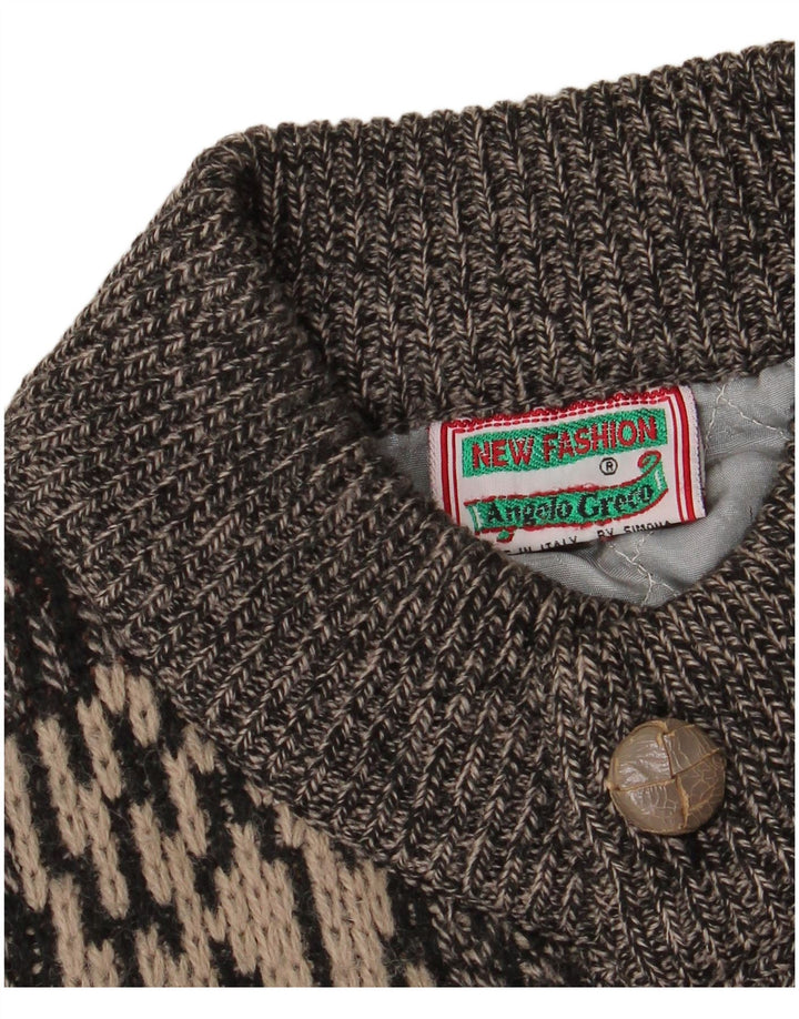 Vintage Herren Strickjacke mit abstraktem Muster IT 50 Mittelgrau