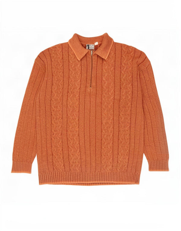 Vintage Herren Rollkragenpullover Pullover XL Orange Baumwolle