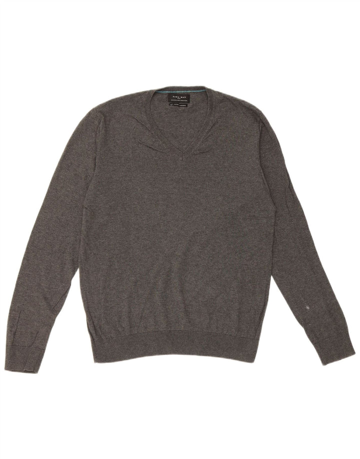 Zara Herren-Pullover mit V-Ausschnitt aus mittelgrauer Seide