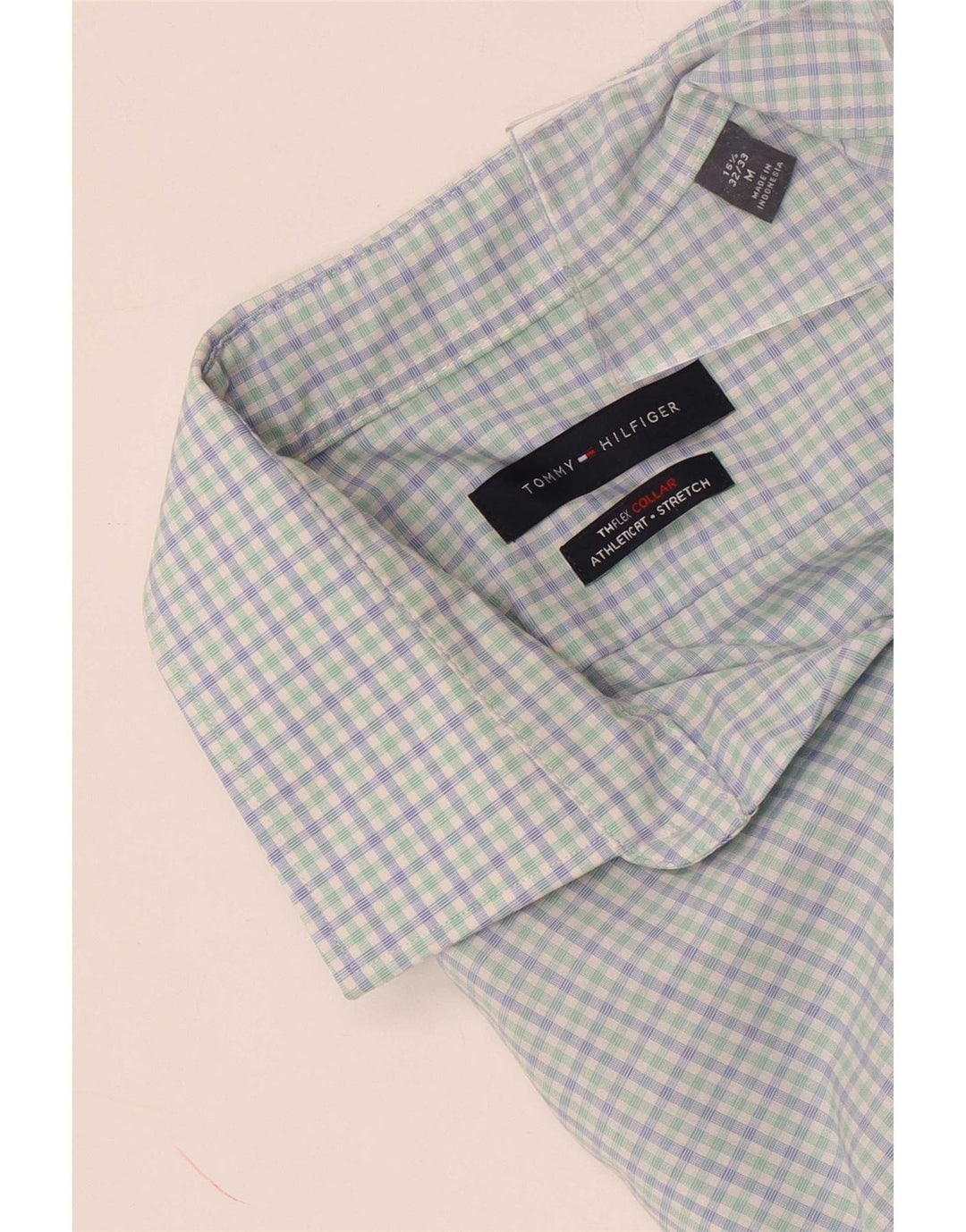 Tommy Hilfiger Herrenhemd Größe 15 1/2 mittelblau karierte Baumwolle