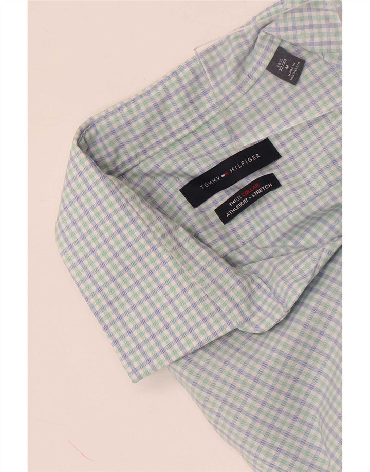 Tommy Hilfiger Herrenhemd Größe 15 1/2 mittelblau karierte Baumwolle