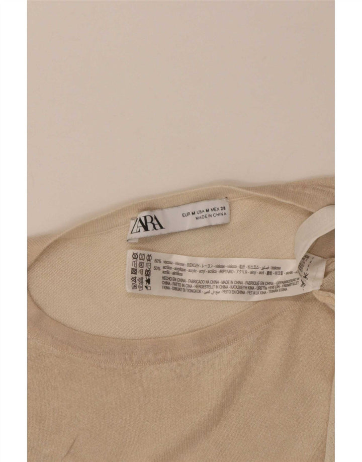 Übergroßes T-Shirt-Oberteil von Zara für Damen, UK 14, mittelbeige Viskose