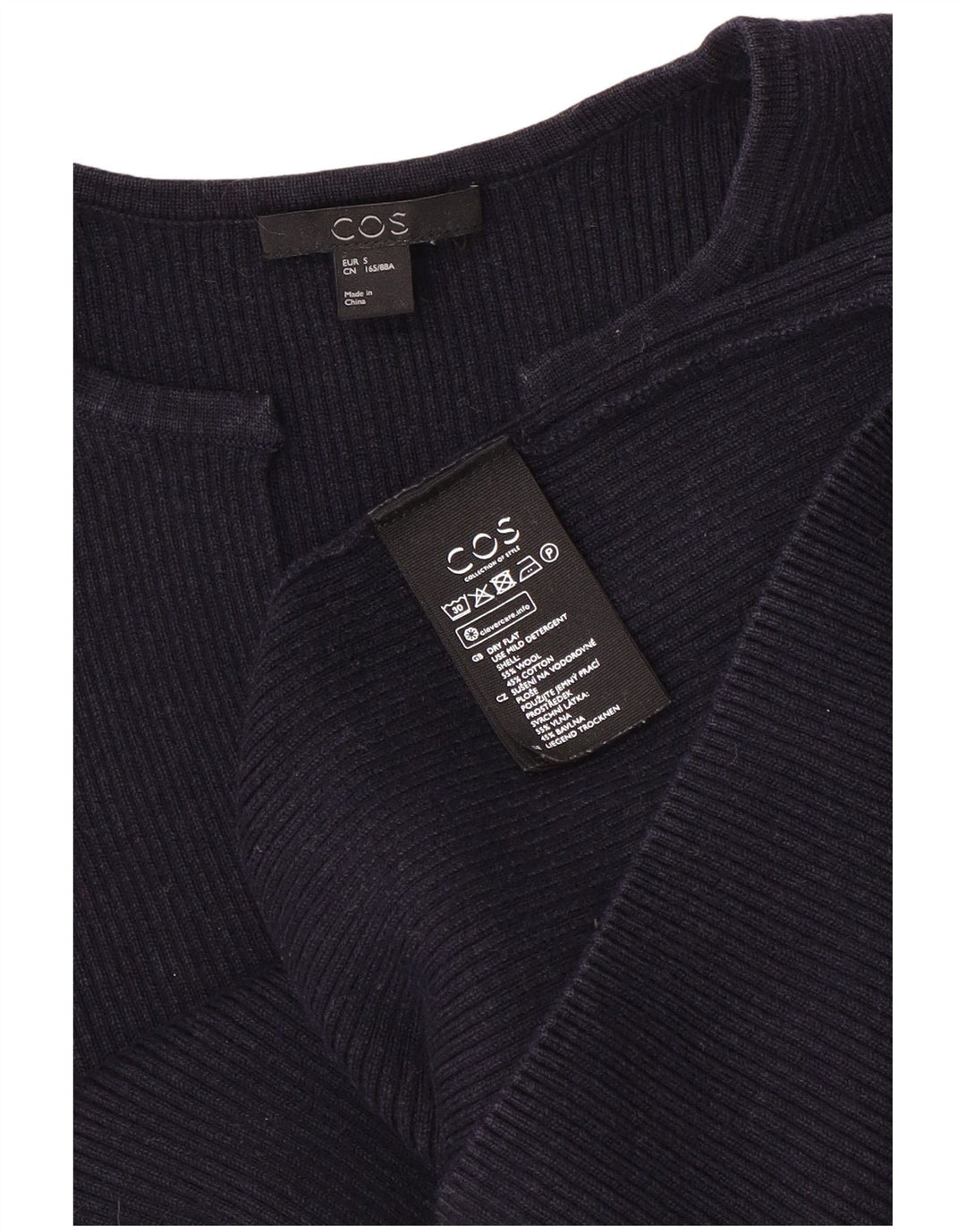 Cos Damen-Pullover mit V-Ausschnitt, übergroß, UK 10, Größe S, marineblaue Wolle