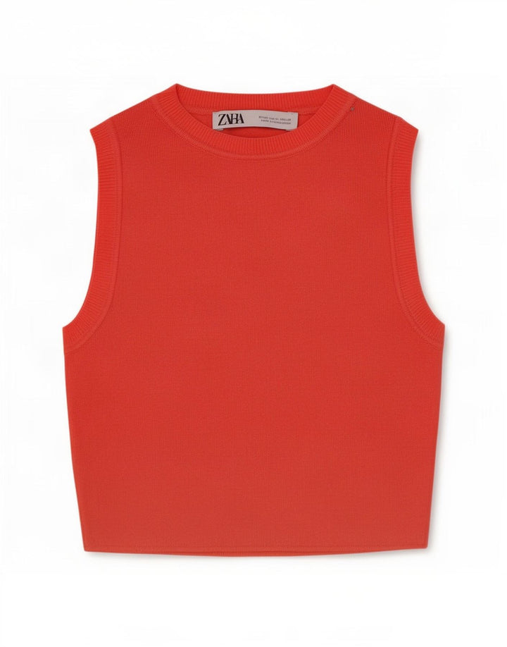 Zara Damen Crop Vest Top UK 12 Mittelrote Viskose